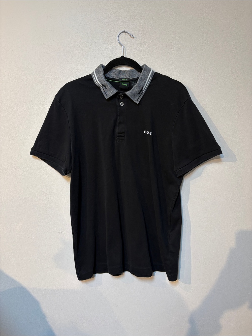 BOSS Black Polo with Gray Contrast Collar